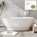 FerdY Koh Samui 65" Freestanding Bathtub, Elegant Oval Shape, Double Walled Insulation Bathtub with Center Polished Gold Drain & Minimalist Linear Design Overflow