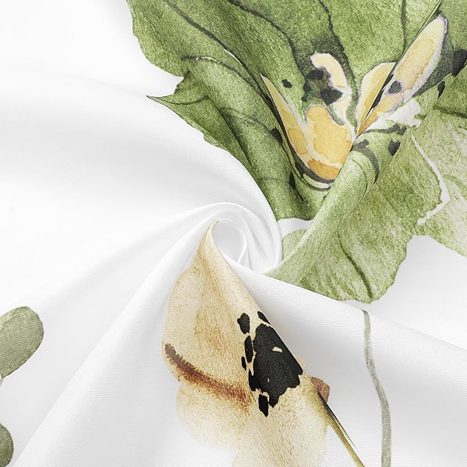 Gibelle Watercolor Floral Shower Curtain, Olive Green Beige Flower Shower Curtain for Bathroom, Modern Minimalist Waterproof Fabric Shower Curtain Set 72x72 Inch
