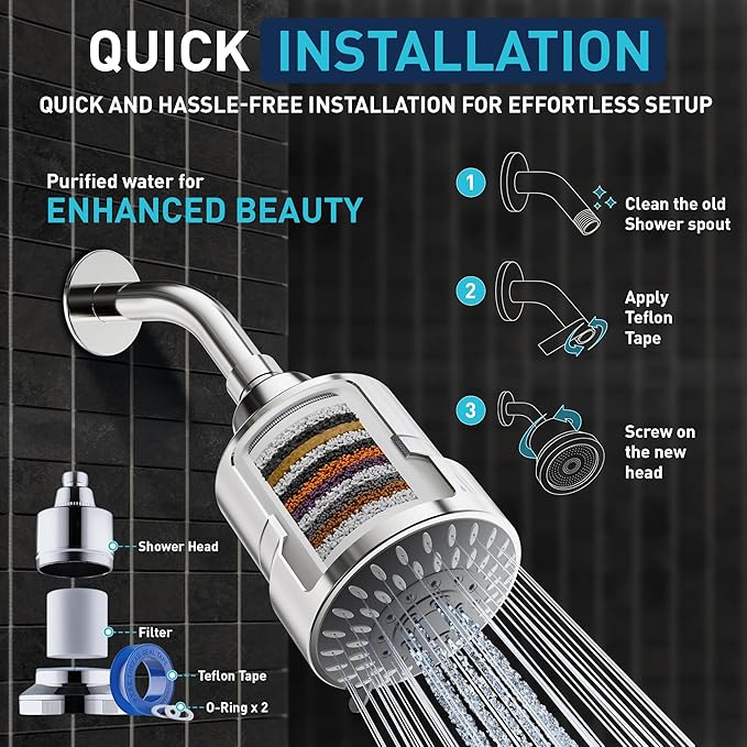 Mist Shower Filter Head for Hard Water Improves Skin, Hair, and Nails - 5 Modes High Output Filtered Shower Head with Filter Softens Water and Removes Chlorine and Heavy Metals, Matte Black