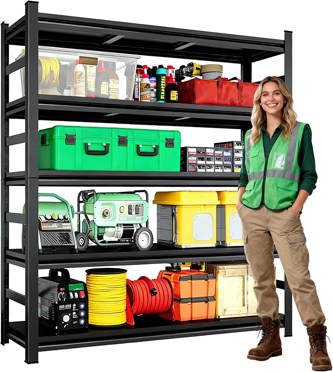 Adjustable Storage Shelves for Garage, Heavy Duty Metal Shelving Unit, 5-Tier Steel Shelves, Garage Storage Rack, Industrial Shelf Organizer