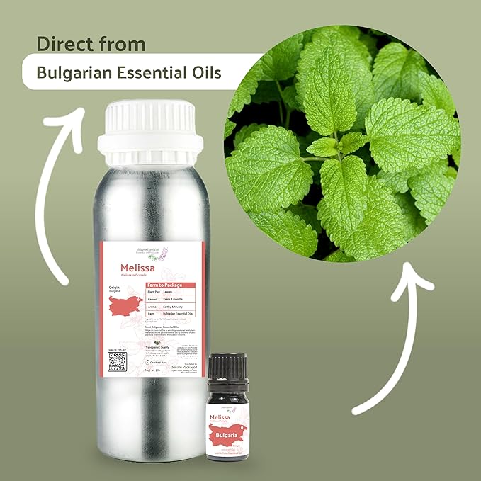 Melissa Essential Oil - Direct from Bulgarian Sustainable Farms - Steam Distilled - Aceite Toronjil for Aromatherapy, Massage, Diffuser, DIY Candle and Soap Making - 8oz