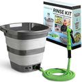 Rinse Kit & Portable Shower | Battery Powered with 60 Min Runtime | 4 Gal Collapsible Water Bucket | Perfect for Outdoor, Camping, Hiking, RV, & Beach Use | Car, Dog & Bike Wash