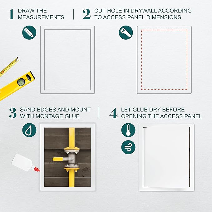8" x 10" White Plastic Access Panel. Service Shaft Door Panel. Plumbing, Electricity, Heating, Alarm Wall Access Panel for Drywall. Bathroom Services Access Hole Cover.