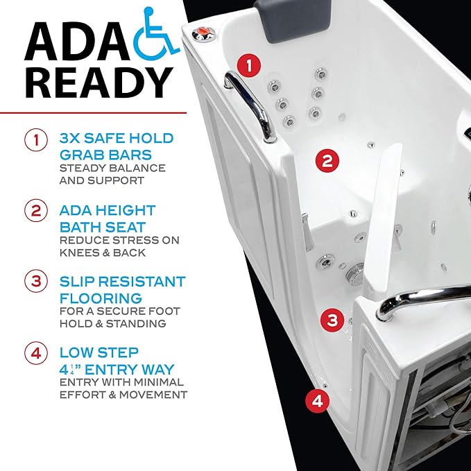 ANZZI Walk-In Whirlpool & Air Tub 27"x53" Left Drain, LED Lights, 30 Jets, Aromatherapy, Chromatherapy, Heater, Faucet & Handheld Shower, White Acrylic Spa Bathtub | 2753WILWD
