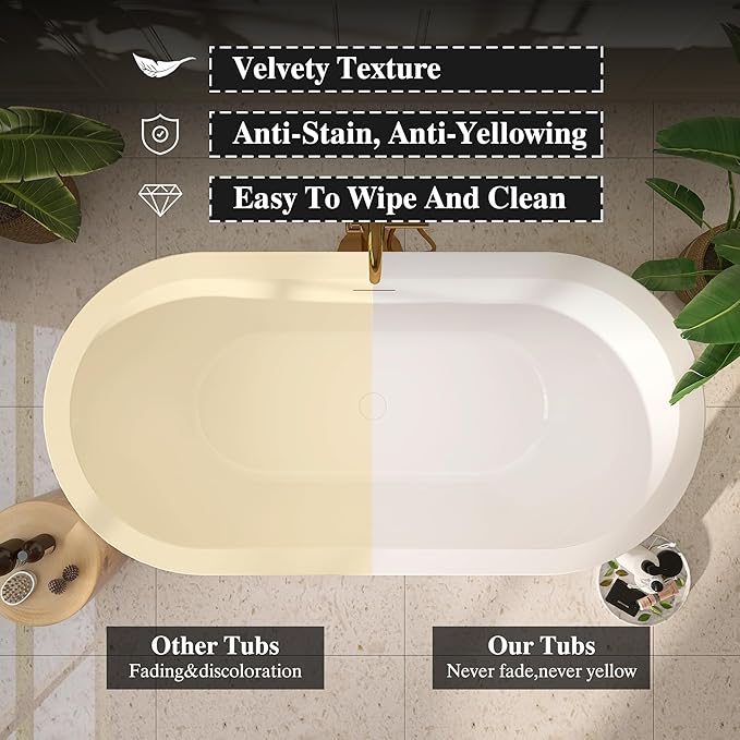 64" Acrylic Freestanding Bathtubs, Stand Alone Tub, Soaking Tubs for Bathroom, Integrated Overflow and Drain, cUPC Certified, Gloss White