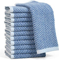 Cleanbear Wash Cloths for Your Face and Body, 12 Washcloths for Showering with Decorative Herringbone Stripes, 100% Cotton, Light Blue, 13 x 13 Inches