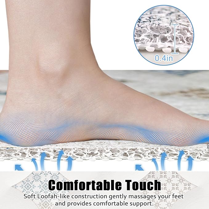 Square Shower Mat Non Slip: 31x31 Inch Extra Large Shower Floor Mat with Drain Hole in Middle - Soft PVC Loofah Bath Mat for Shower - Anti Slip Shower Stall Mat for Elderly and Kids