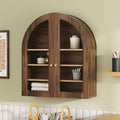 Large Arched Bathroom Wall Cabinet Wooden Medicine Cabinet with Acrylic Doors Farmhouse Wall Mounted Cupboard Display Storage Organizer for Laundry Room, Dining Room, Brown