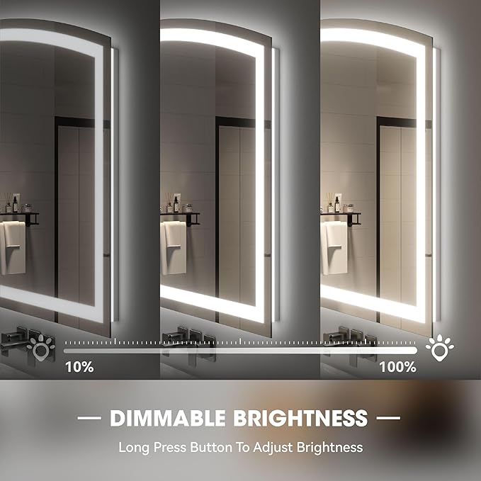 Hasipu 60“ x 36" Arch LED Bathroom Mirror, Frontlit Wall-Mounted Vanity Mirror with Lights, Defogging, Smart Touch, Dimmable 3 Color Modes, Safety Shatterproof Glass Coating