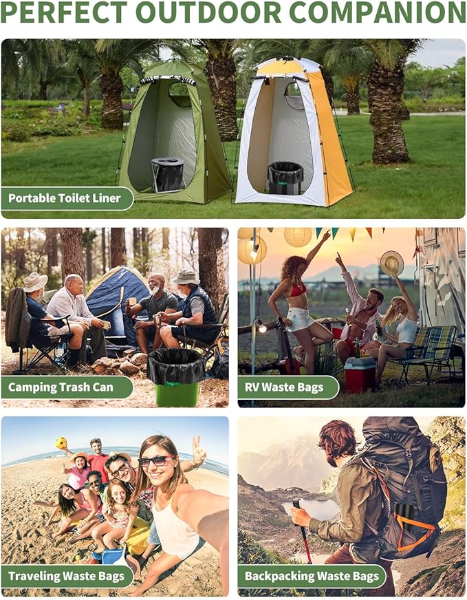 25 Portable Camping Toilet Bags Drawstring, 8 Gal Compost Bags for Potty Adults, Outdoor Waste Bag for 5 Gallon Bucket Bathroom Travel Backpacking