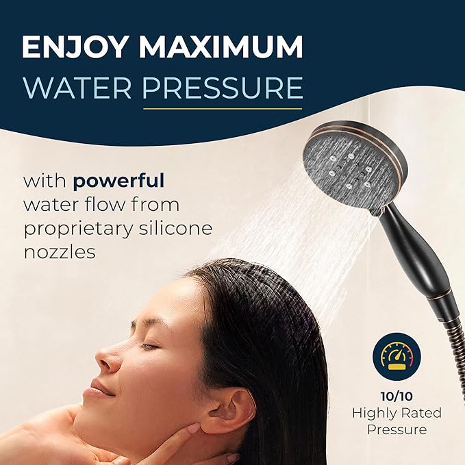 HammerHead Showers® Solid METAL 3-Spray Handheld Shower Head with Long Hose and Holder OIL RUBBED BRONZE - WIDE MASSAGE and MIST Sprays - 1.8 GPM Low Flow Handheld Showerhead -Water Saving Shower Head