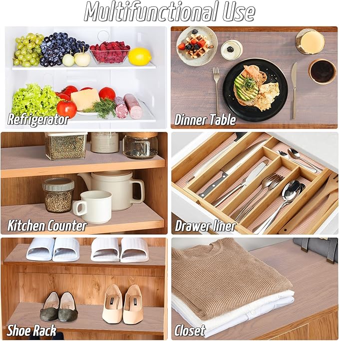 Anoak Shelf Liner Non-Slip Drawer Liner for Kitchen, Non Adhesive Cabinet Liner 12 Inch x 20 FT(240 Inch) Waterproof Refrigerator Liners for Kitchen Drawer, Bathroom Shelves Diamond Pattern Clear