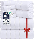 Utopia Towels 8 Piece Luxury Towel Set, 2 Bath, 2 Hand, and 4 Wash Cloths, 600 GSM Ring Spun Cotton, Highly Absorbent Viscose Stripe Towels, Ideal for Everyday use, White