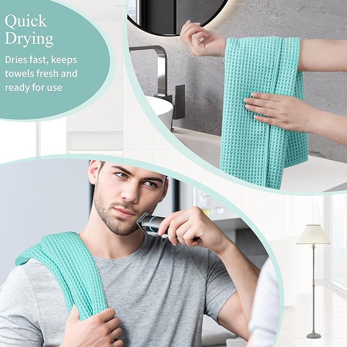 Microfiber Waffle Hand Towels, 4 Pieces, Soft, Absorbent, Fast Drying, Lint Free (Turquoise)