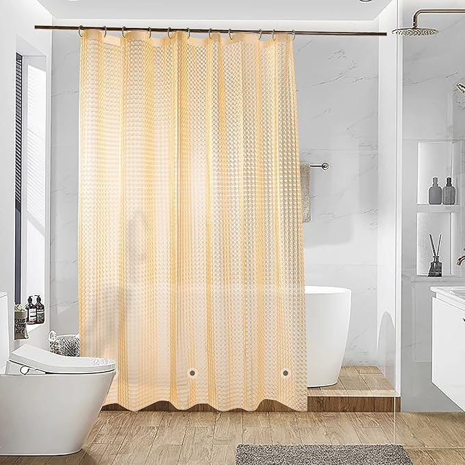 NTBAY EVA Semi-Transparent Clear Shower Curtain with Yellow Checkered, Water-Repellent Liner with 3 Magnets for Bathroom, 72x72 Inches