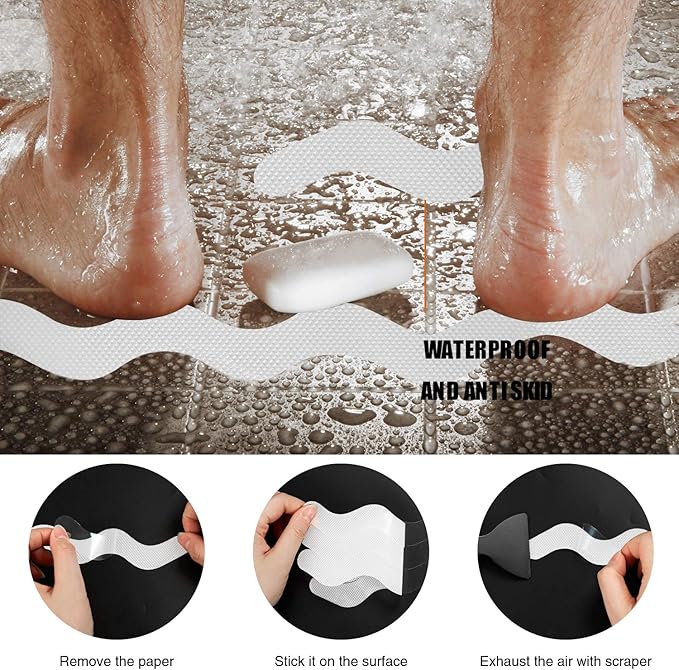 Anti Slip Shower Stickers, Adhesive Decals Safety Strips Scraper for Bath Tub, Shower, Stairs, 24 Pieces (White)