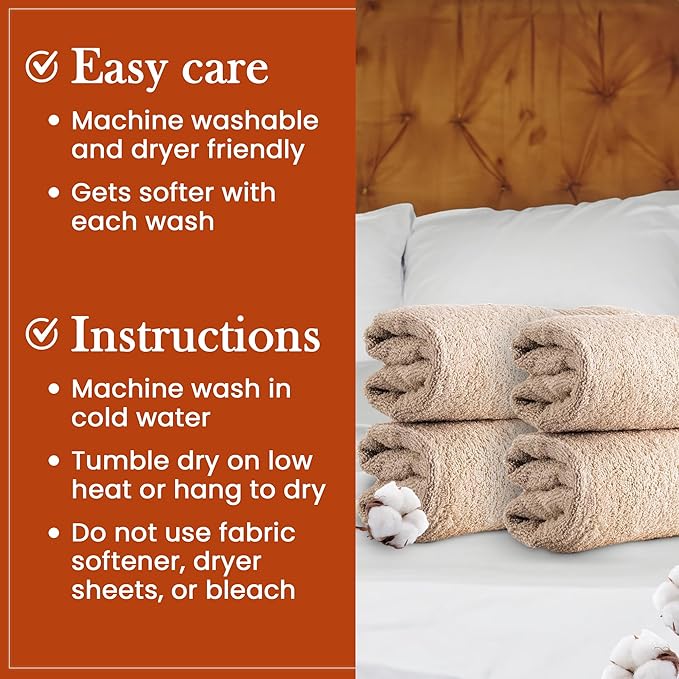 HALLEY Turkish Cotton Towels (Pack of 4) Hand Towels Super Soft Highly Absorbent 100% Cotton Towels for Bathroom and Kitchen for Mother’s Day (Tan)