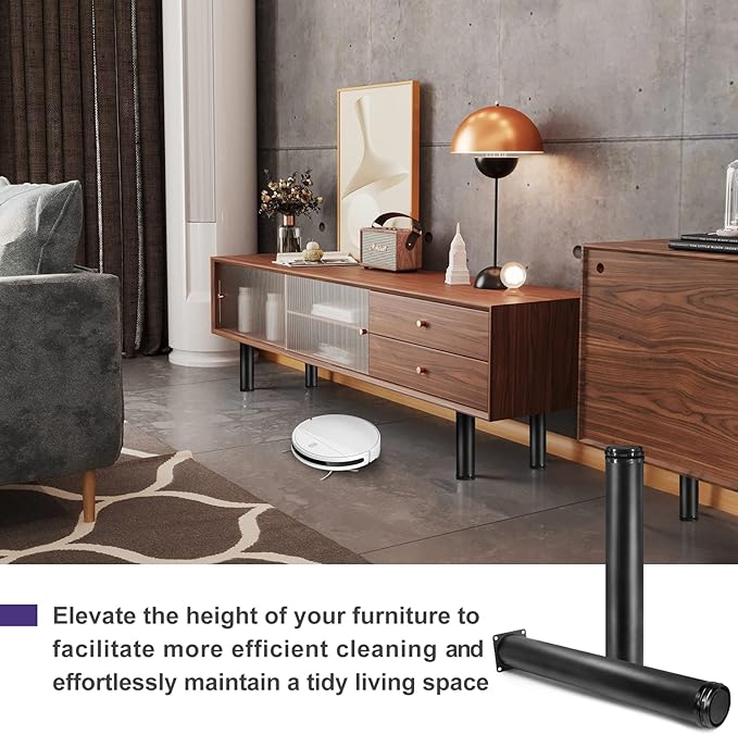 14 Inch Metal Furniture Legs Stainless Steel Adjustable Legs Black Metal Legs Round Cabinet Legs for Coffee Table Cabinet Desk Sofa Shelves, Pack of 4