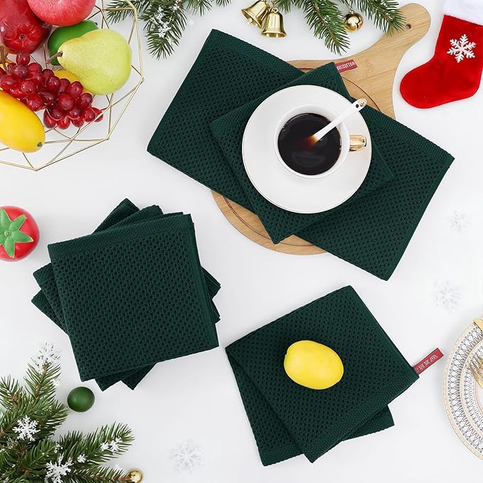 Homaxy 100% Cotton Waffle Weave Kitchen Dish Towels, Ultra Soft Absorbent Quick Drying Cleaning Towel, 13 x 28 Inches, 6-Pack, Blackish Green