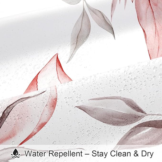 Extra Long Boho Watercolor Floral Shower Curtain 72 x 84, Red and Grey Ink Painting Style Flower Shower Curtains for Chic Elegant Bathroom, Artistic XL Fabric Cloth Shower Curtain