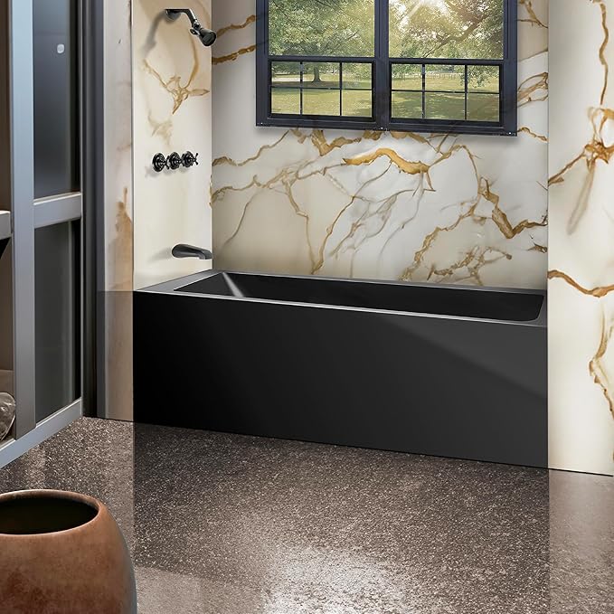 Fine Fixtures Acrylic, Fiberglass Alcove Soaking Bathtub with Integral Apron Front - Drain Included (60" x 30", Left Hand, Black)