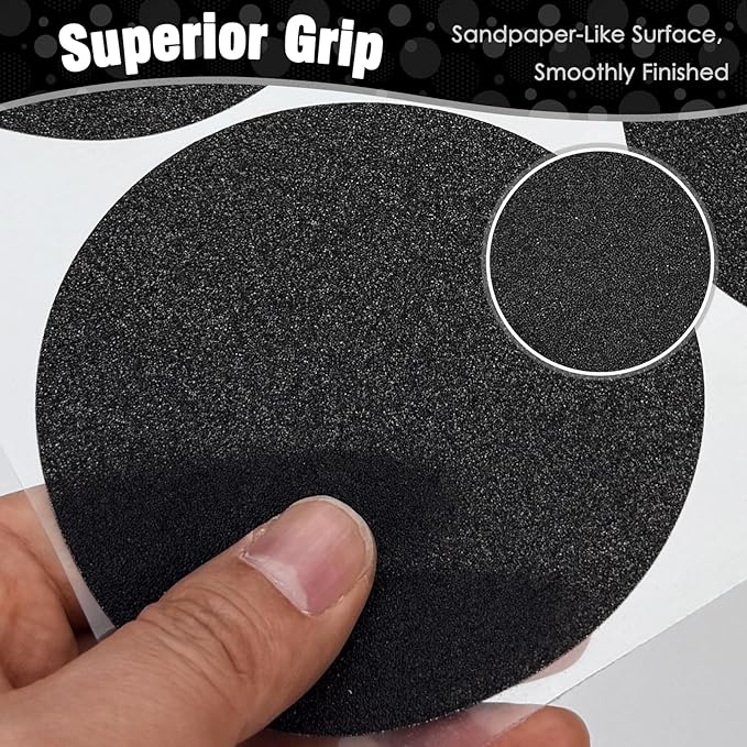 S&X 24 Pcs Anti Slip Shower Stickers (Large 4" Round), Modern Black Non Slip Bathtub Stickers, High Traction Grit Safety Dots for Tub Floor, Waterproof with Scraper