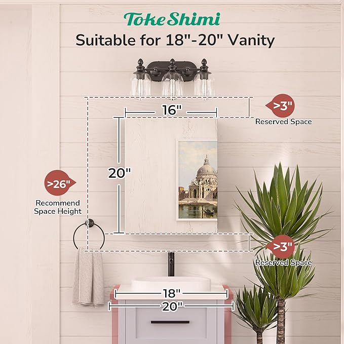 TokeShimi 16x20 Recessed Medicine Cabinet with Mirror Aluminum, Tempered Frameless Bathroom Mirror with Storage Adjustable, White Surface Mount Medicine Cabinet for Bathroom Farmhouse