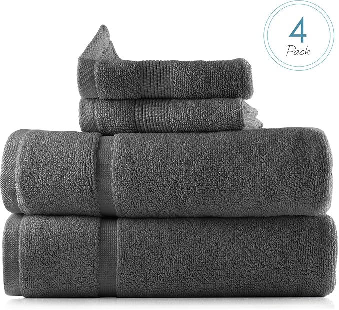 Hearth & Harbor Bath Towels - 100% Ring Spun Cotton Luxury Towels - Ultra Soft & Highly Absorbent, Bathroom Towels, Floor Mat - Dark Gray