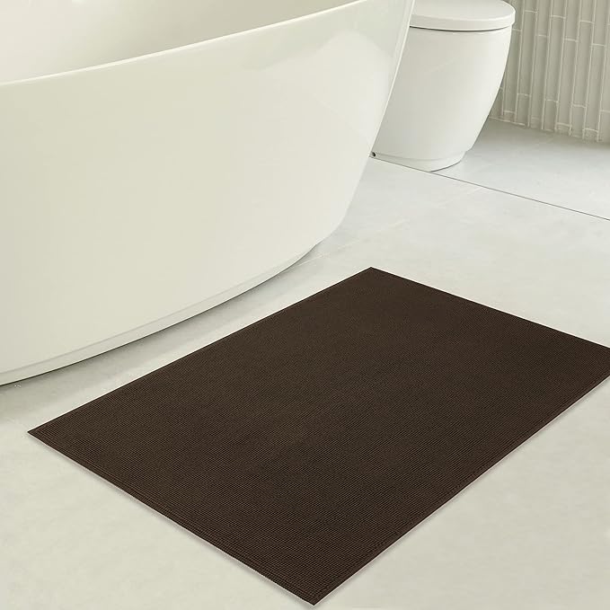 American Soft Linen Bath Rug, 17 in 24 in 100% Cotton Bath Mats Rugs for Bathroom, Slip Reducer Washable Shaggy Form Area Rugs, Brown Bath Rug