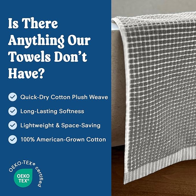 ONSEN Terry Cotton Waffle Hand Towel Set – 2 Pack Luxury Cotton Hand Towels, Quick Dry & Absorbent Bathroom Towels – Soft, Lightweight, Durable Towels for Bathroom Essentials (Grey Fog, 20x30 in)