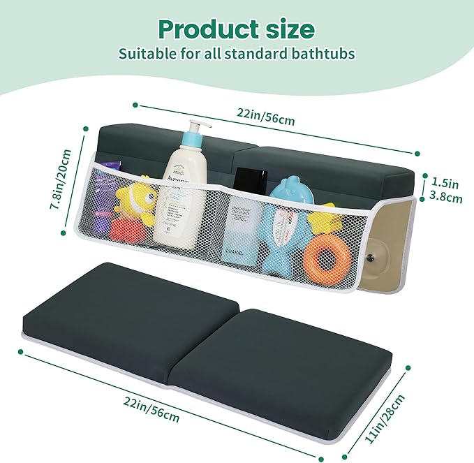 Comfortable Baby Bath Kneeler and Elbow Rest Pad Set, Thick Memory Foam Bath Kneeling Pad with Elbow Support, Baby Bathtub Cushion with Toy Organizer, Non-Slip for Infant or Toddler Bathing