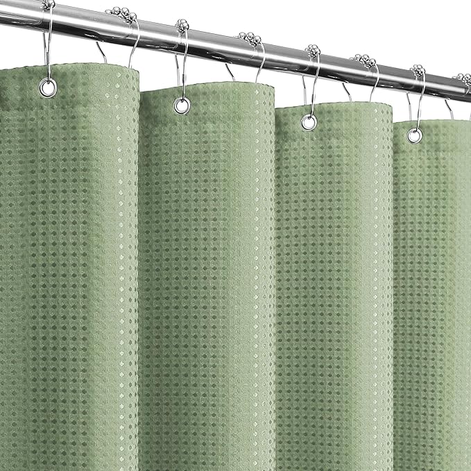 Gibelle Long Shower Curtain 72 x 78, Tall Waffle Weave Textured Fabric Shower Curtain for Bathroom, Water Repellent, Machine Washable, Sage Green