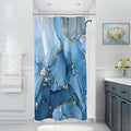 Small Stall Marble Shower Curtain 36 x 72 Inch, Half Narrow Abstract Modern Shower Curtains for Bathroom, Luxury Art Ink Texture Fabric Shower Curtain Set with Hooks, Blue