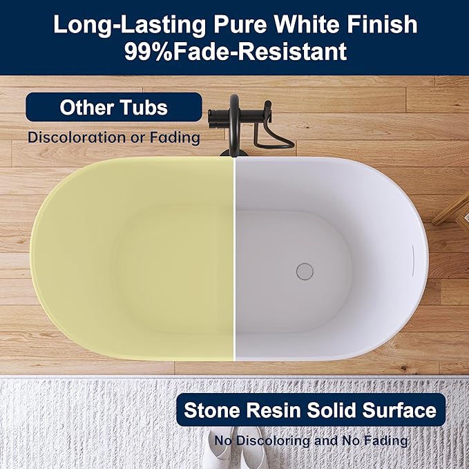 43" Stone Resin Janpanese Soaking Tub, Freestanding Deep Soaking Bathtub with Seat Desgin,Toe-tap Chrome Right Drain, Slotted Overflow, cUPC Certified, in Matte White AMG026-1100