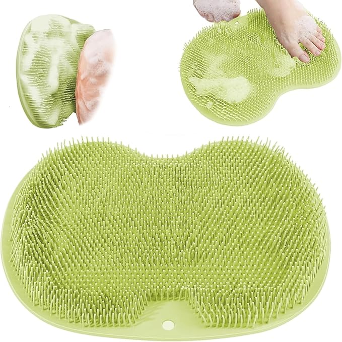 Shower Foot Scrubber Mat with Non-Slip Suction Cups, Exfoliating Foot and Back Washer Pad for Bathtub and Shower Floor (Green)