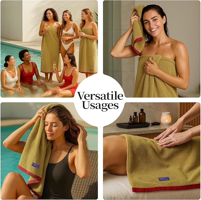 REDKISS 2 Pack 100% Cotton Bath Towels with Luxury Embellished Border Design, Oversized 27 x 54 Inches & 600 GSM Ultra Soft Bath Towel Set, Quick Dry Towels for Bathroom, Gym, Hotel, Mustard Yellow