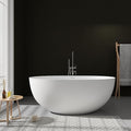 SJ STAR&JANE 55" Solid Surface Freestanding Bathtub, Stone Resin Oval Soaking Tub Matte White Stand Alone Tub with Overflow and Pop-up Drain for Bathroom