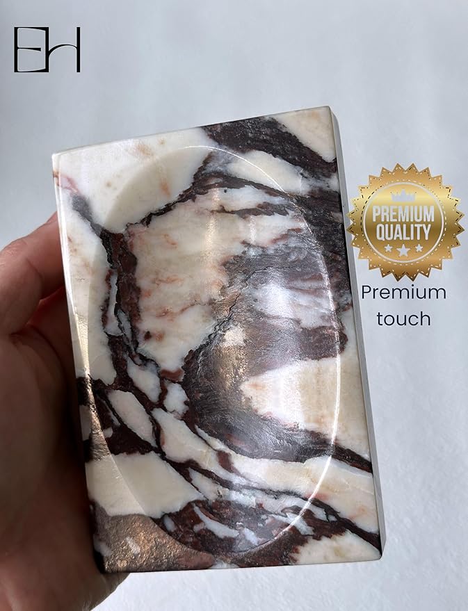 Real Marble Soap Dish - Soap Dish for Shower, Shower Bar Soap Holder, Marble Dish for Bathroom Kitchen, Decorative Stone Soap Dish (Calacatta Viola, Rectangular)