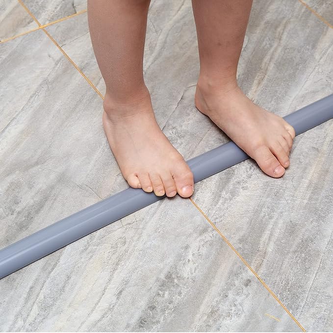 Bathroom Foldable Block water Stopper sealing strip shower threshold dam Self-adhesive silicone shower barrier (39 Inch-Grey)