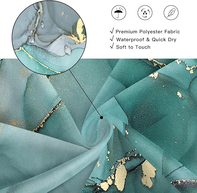 Long Shower Curtain 72 x 78 Inch, Tall Abstract Marble Shower Curtains for Bathroom Decor, Modern Luxury Art Decor Ink Texture Fabric Shower Curtain Set with Hooks, Turquoise