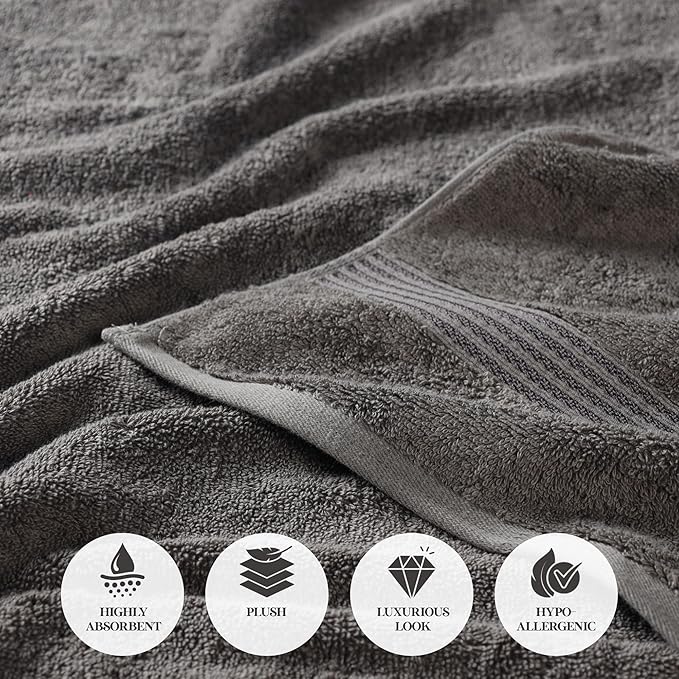 Superior Egyptian Cotton Bath Sheet Set, Oversized Towels for Home Bathroom, Master, Guest Bath, Decor Essentials, Quick Dry, Absorbent, Large Body Towel, Spa, Hotel, Resort, Set of 2, Charcoal