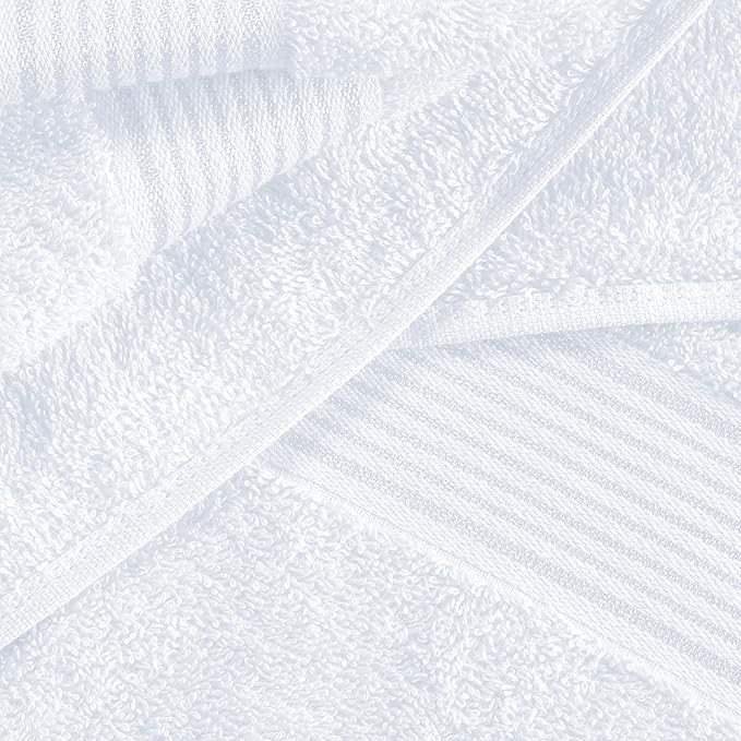 Belizzi Home 100% Cotton Towel Set, Contains 6 Soft Bath Towel, 6 Hand Towels, 12 Wash Cloths - Compact Absorbent Lightweight & Quickdry Towels for Bathroom - 24 Piece Bathroom Towel Set - White