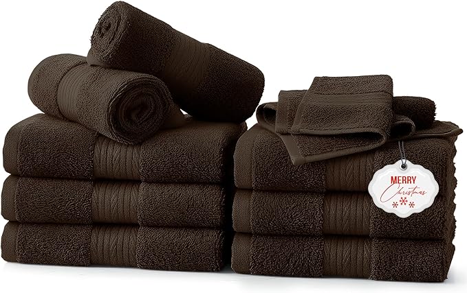 Ample Decor Wash Cloths Pack of 10, Oeko Tex Certified 600 GSM 100% Cotton Soft Absorbent, Premium Quality Durable Machine Washable, Ideal for Bathroom, Pool, Hotel, Spa – Brown