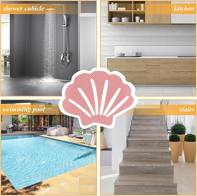 Bathtub Stickers Non Slip, Shell Shaped Tubs Safety Shower Treads, Adhesive Sticker for Bathroom Bathtub, Shower Floor,Pink(12Pcs)