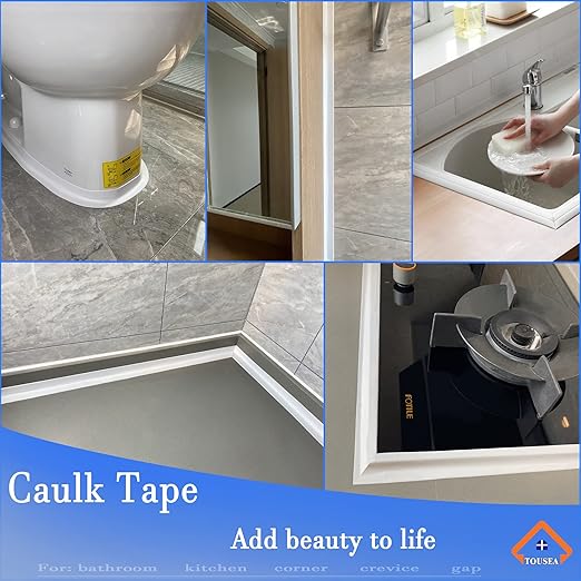 TOUSEA Waterproof Sealing Caulk Tape, Self Adhesive Sealant Strip for Bathroom, Toilet, Kitchen Countertop, Toilet, White