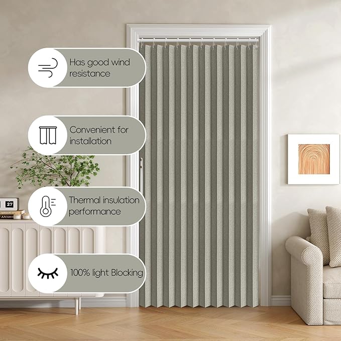 Accordian Door Curtain, 100% Blackout Folding Magnetic Doorway Curtains,Linen Style Closet Doors,for Room Divider,Privacy Protection（W52 x L78,Grey,1 Panel）
