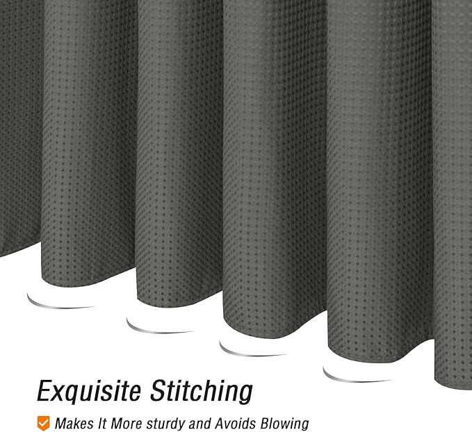 Gibelle Extra Long Shower Curtain 72 x 84, Tall Waffle Weave Textured Fabric Shower Curtain for Bathroom, Water Repellent, Machine Washable, Charcoal Grey