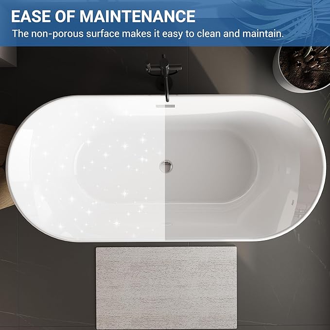 59" Acrylic Soaking Bathtub, Deep Modern Tub with Non-Slip Base, CUPC Certified, Space-Saving Bath with Chrome Drain and Overflow, Easy Install for Small Bathrooms, Gray