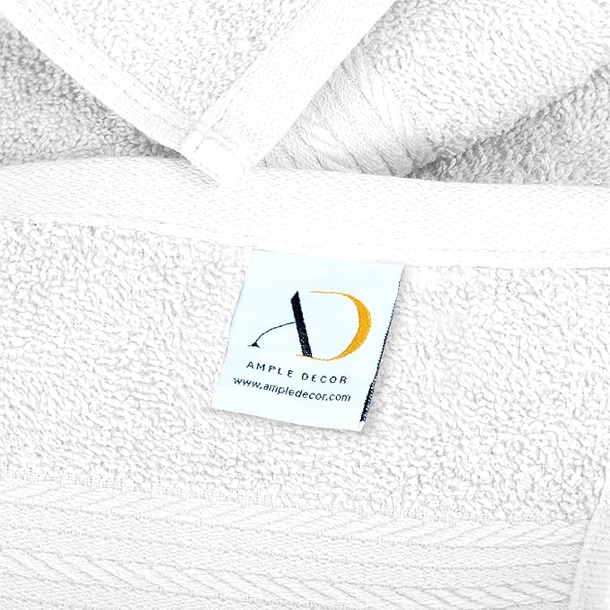 Ample Decor Bathroom Towel Set of 6-2 Hand Towel, 2 Bath Towel, 2 Wash Cloths - 600 GSM 100% Cotton - Christmas White