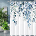 Gibelle Long Shower Curtain 72 x 78, Blue Floral Shower Curtain for Bathroom, Watercolor Plant Eucalyptus Leaves Fabric Shower Curtain Set